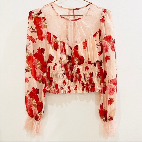 Free People red and pink lace top - Picture 7 of 15